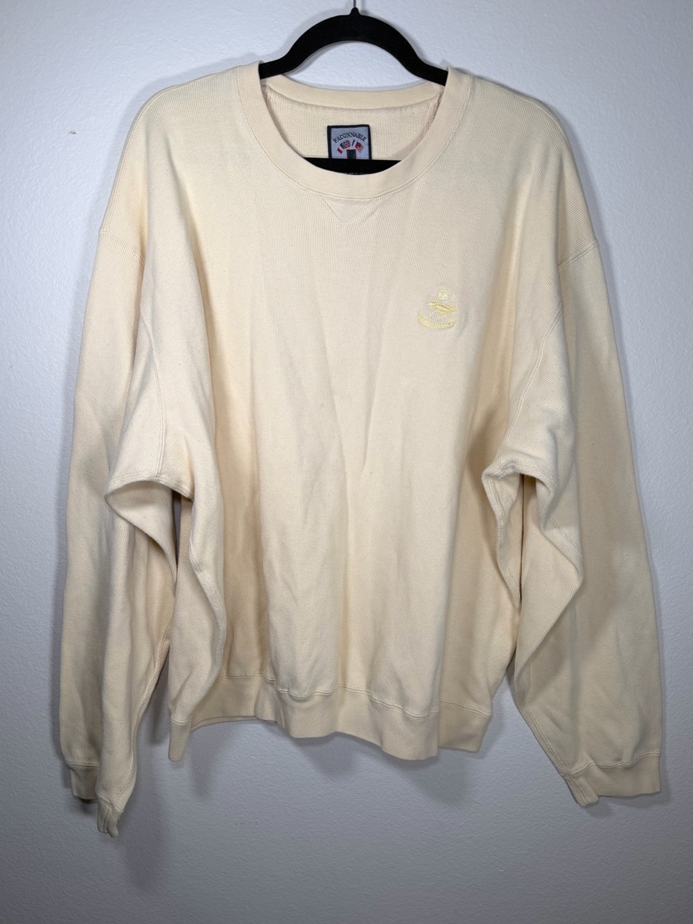 Faconnable Pale Yellow Preppy Y2K Crewneck Sweatshirt Lightweight Academia Comfy